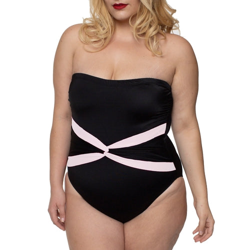 InstantFigure Plus Size Contrast Twist Front One Piece Swimsuit