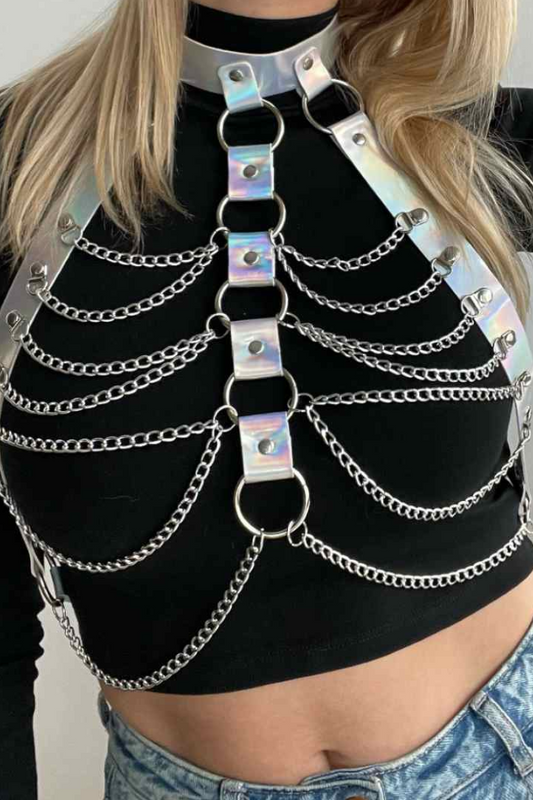 Harness belt with chains, ART2782, silver color