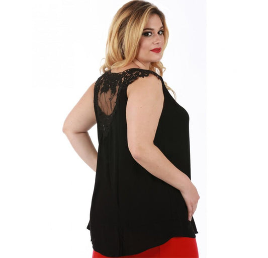 Curvy Plus Size Sleeveless V Neck Top Front Tie 3532464C