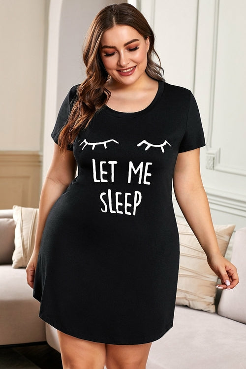 Plus Size LET ME SLEEP Graphic Print Red Nightwear Mini Dress