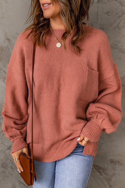 Puffy Sleeve Pocketed Sweater