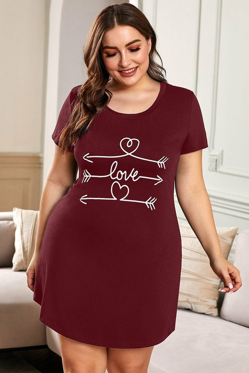 Plus Size LET ME SLEEP Graphic Print Red Nightwear Mini Dress