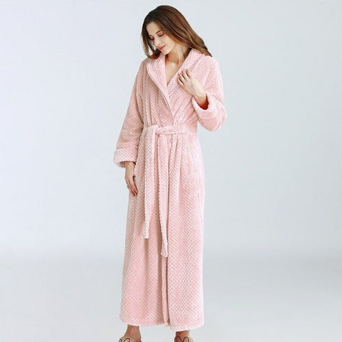 Women Winter Extra Long Robe Soft Warm Plus Size Flannel Peignoir Preg