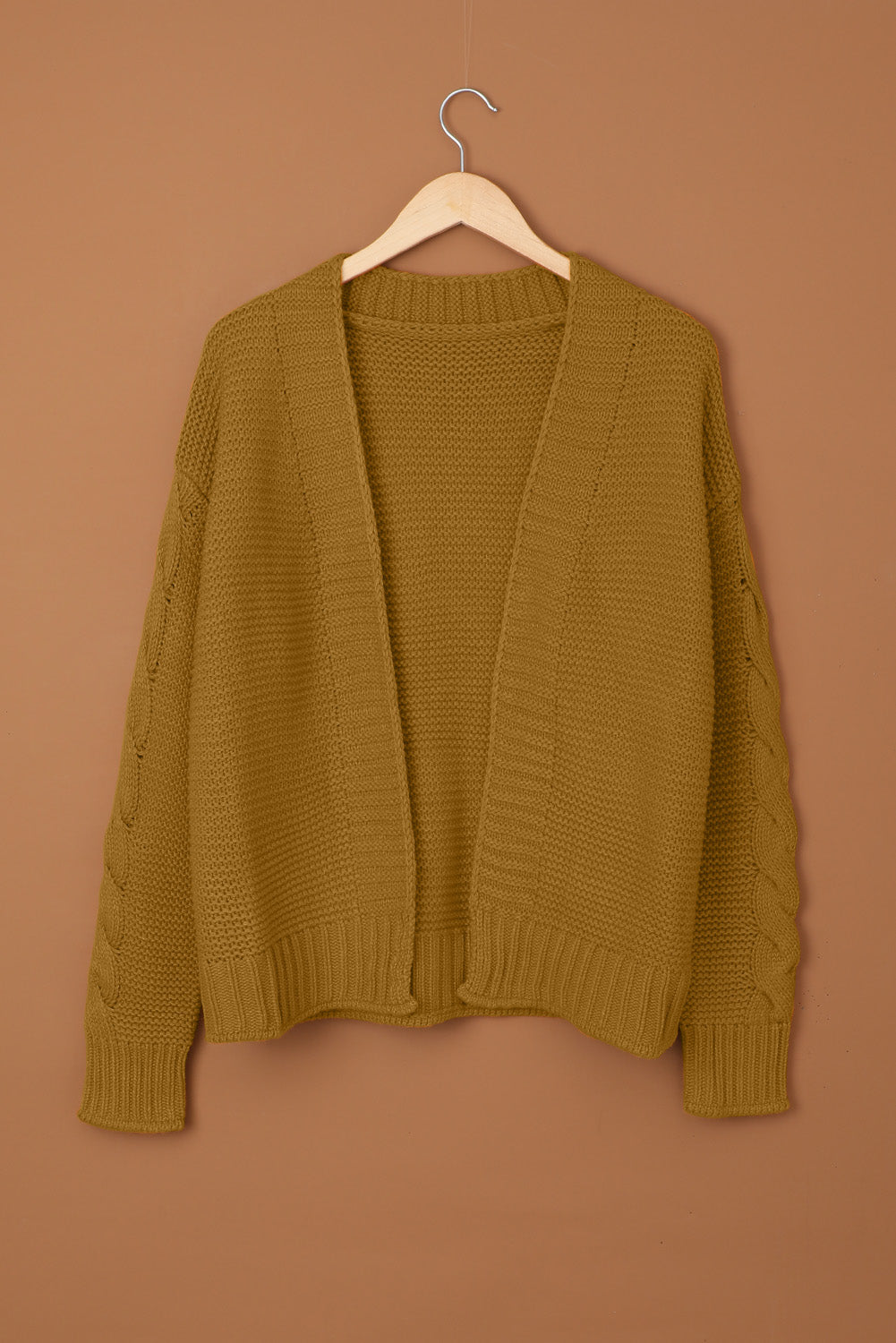 Fahion Brown Open Front Chunky Knit Cardigan