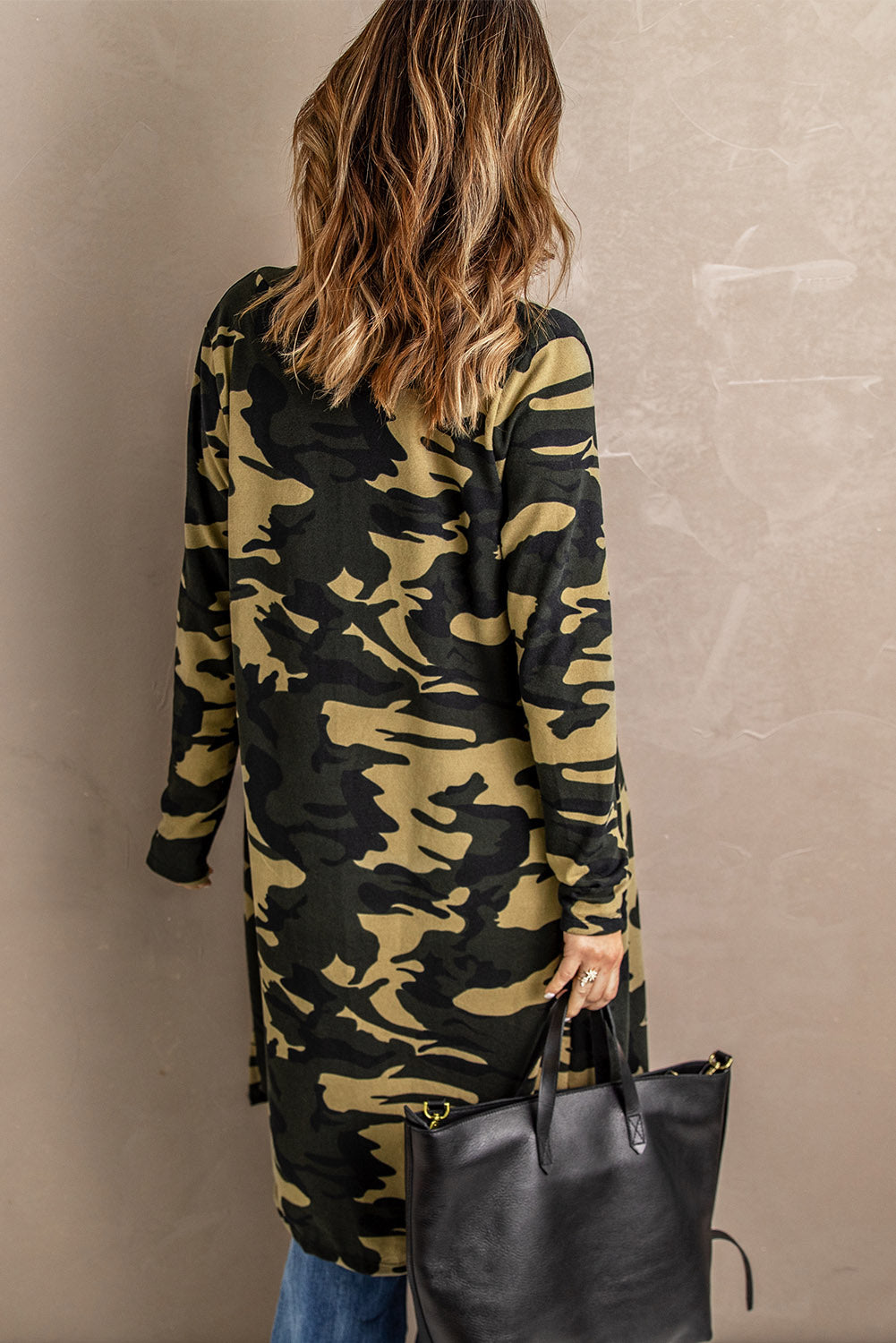 Fashion Green Camo Print Long Cardigan