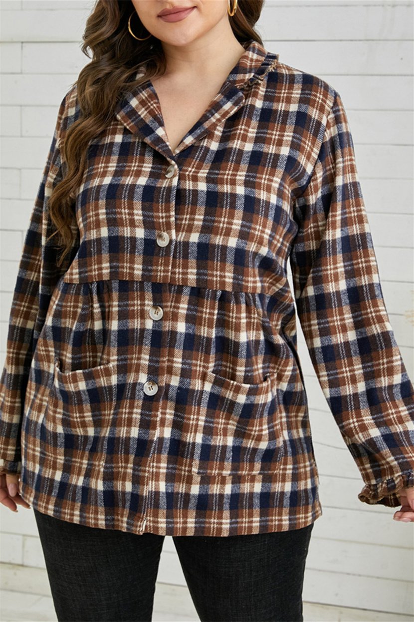 Plaid Print Plus Size Coat