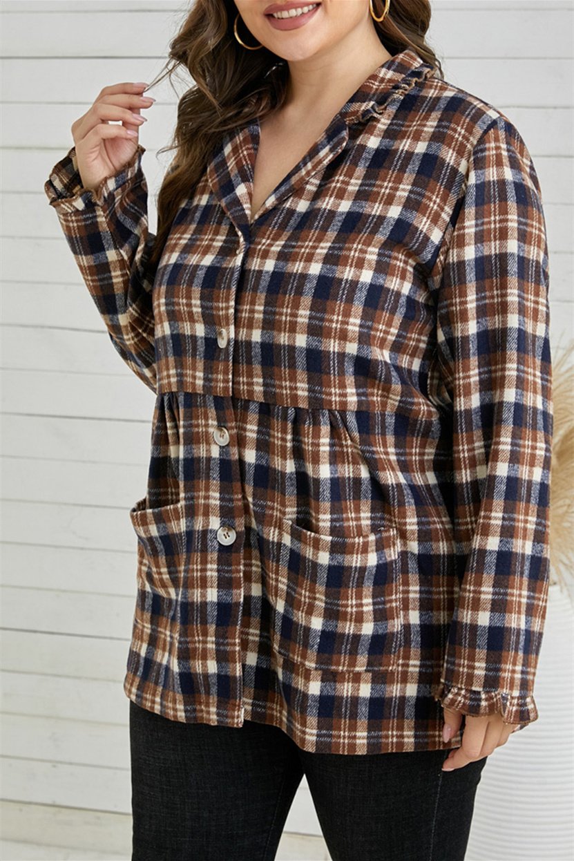 Plaid Print Plus Size Coat