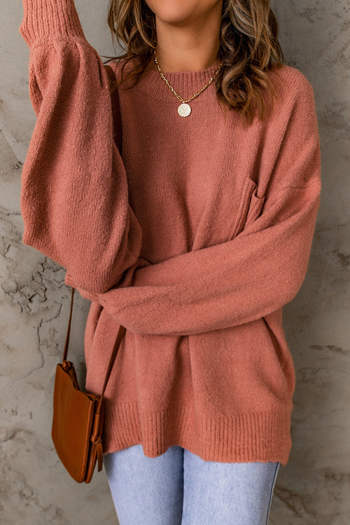 Puffy Sleeve Pocketed Sweater