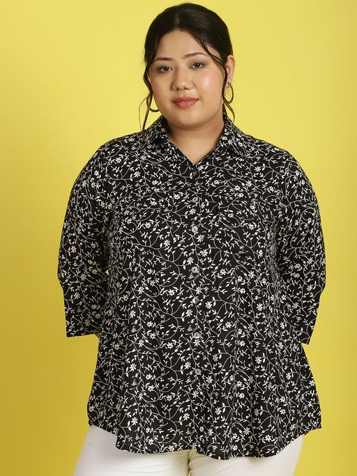 Plus Size Womens Small Floral Printed Casual Shirt (Size-S)