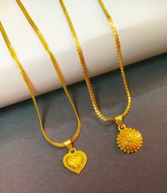 GOLD Plated Round & Heart chains pack of 2