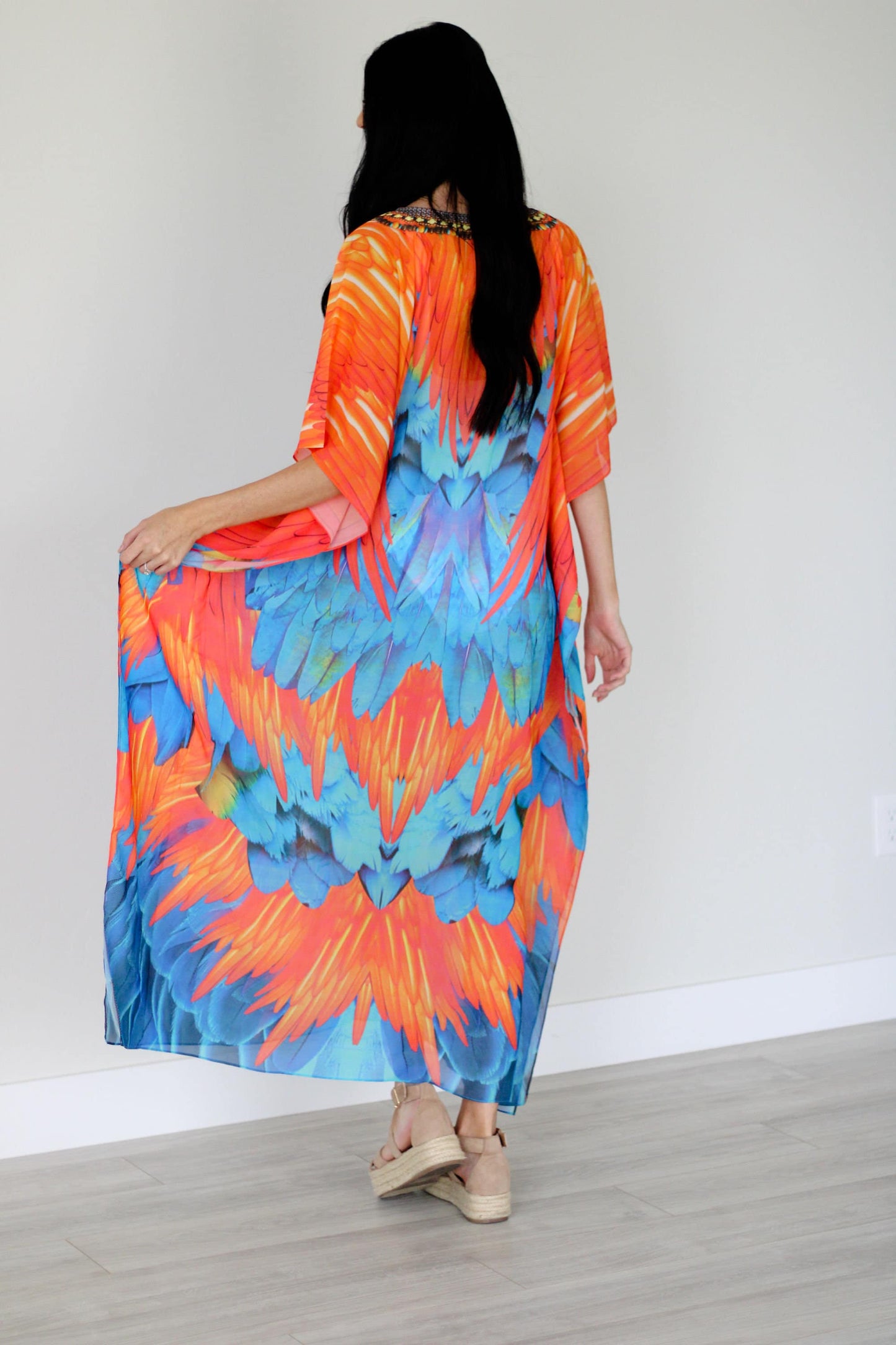 Tribal Kaftan Dress, Feather Caftan Dress, Plus Size Kaftan For Women,