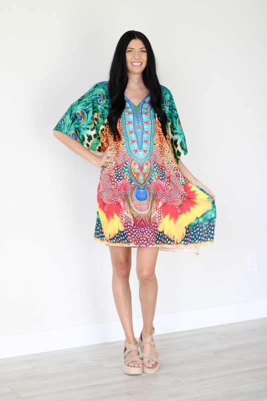 Tropical Kaftan Dress, Plus Size Kaftan Dress, African Dress, Midi