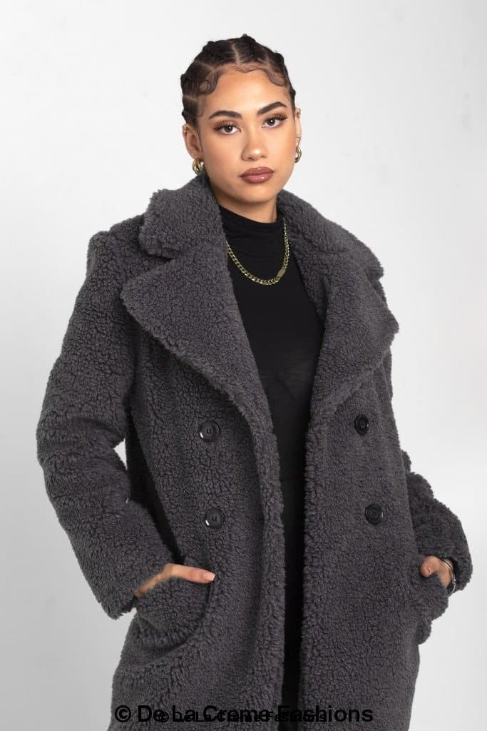 Janine Double Breasted Borg Teddy Coat