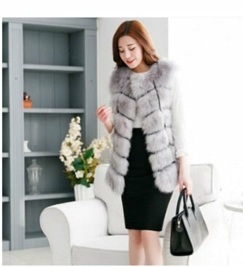 Women's faux fur vest coats Warm Fox Fur Silver Women Coat