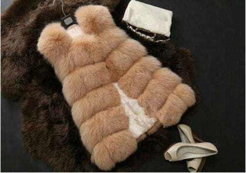 Women's faux fur vest coats Warm Fox Fur Silver Women Coat