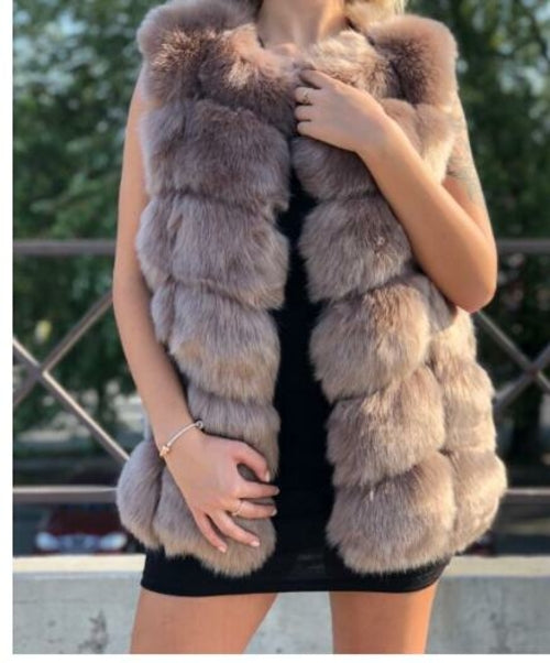 Women's faux fur vest coats Warm Fox Fur Silver Women Coat