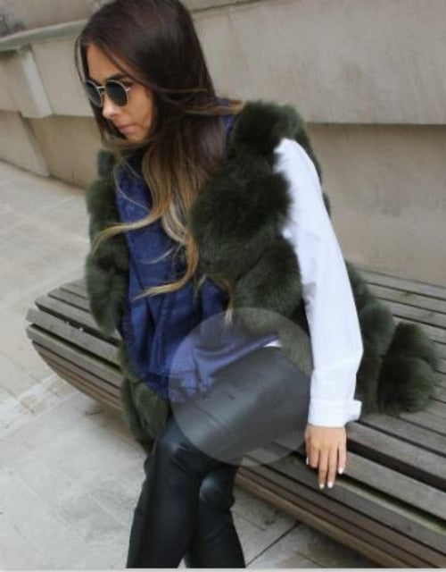 Women's faux fur vest coats Warm Fox Fur Silver Women Coat