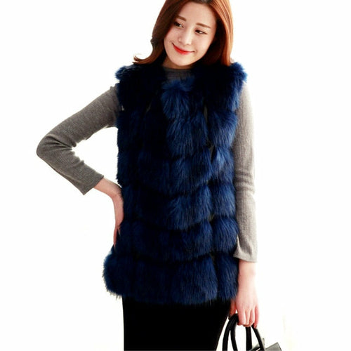 Women's faux fur vest coats Warm Fox Fur Silver Women Coat