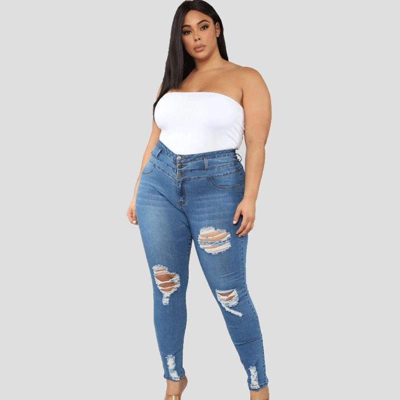 pant Plus Size High Waist Ripped Jeans